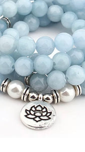 Sky Blue Chalcedony Crystal Necklace or Mala bracelet