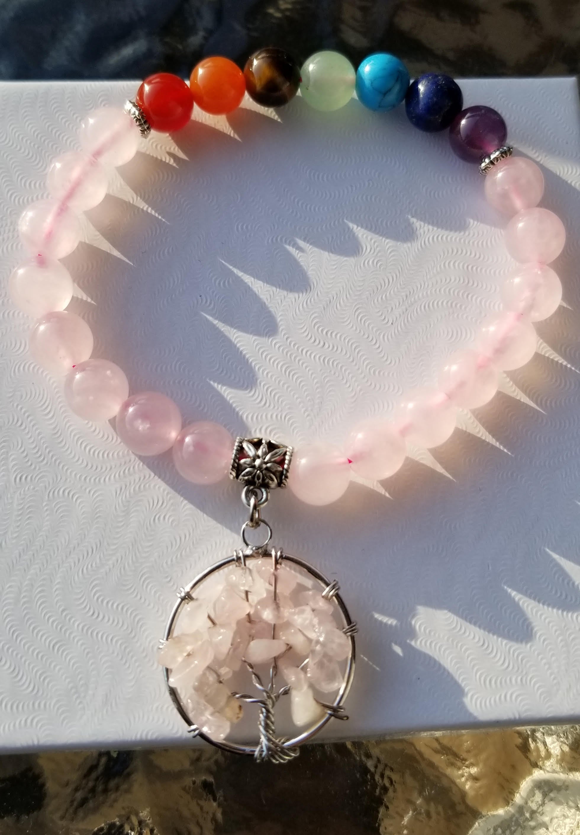 Balancing Pink Quartz - Tree of Life Charm Bracelet