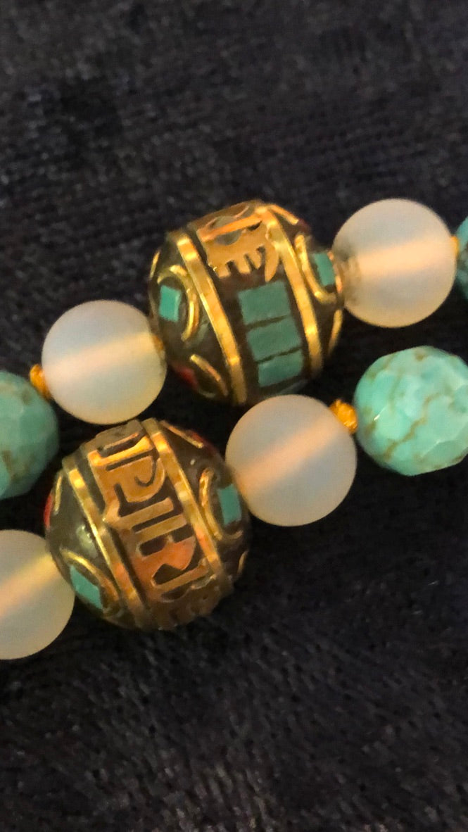 Opal Stone & Nepal Beads knotted Mala