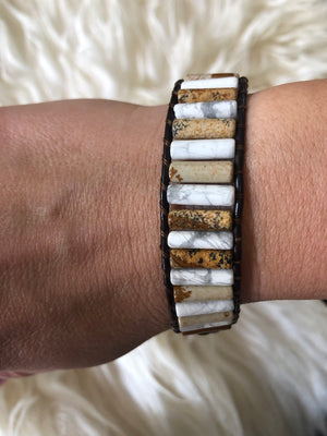 Courage Mixed stone positivity Bracelet  - Leather Wrap