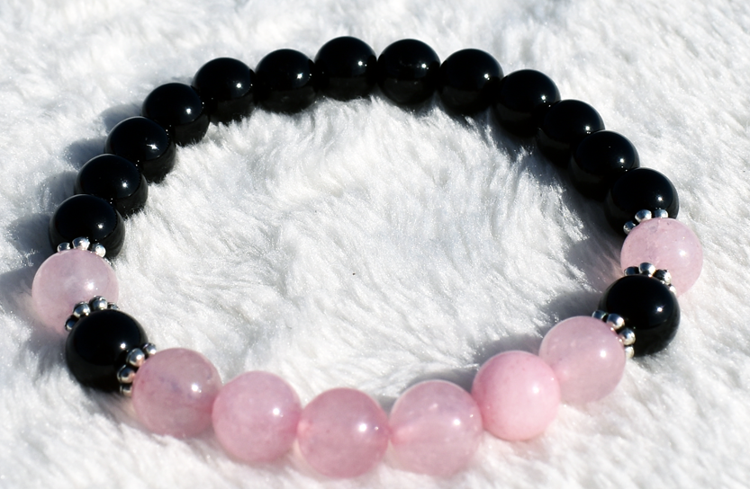 Love Energy Protection Bracelet Rose Quartz and Black Tourmaline ApanaMama