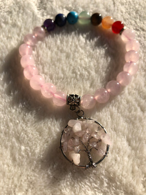 Balancing Pink Quartz - Tree of Life Charm Bracelet