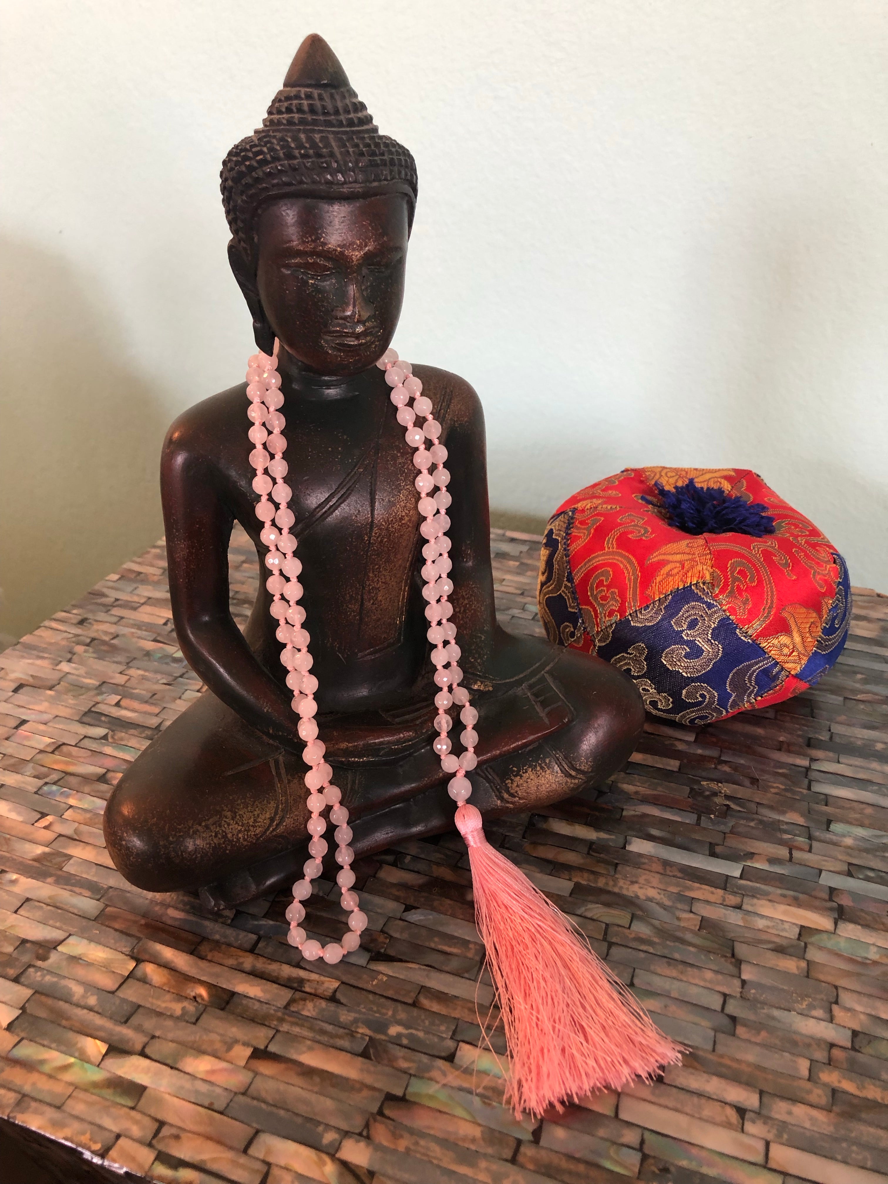 Unconditional Rose Quartz - Mala with Tassel- Individually hand knotted