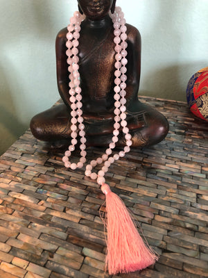 Unconditional Rose Quartz - Mala with Tassel- Individually hand knotted