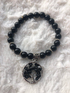 Powerful Onyx bracelet for Protection - Tree of life charm (positive energy)