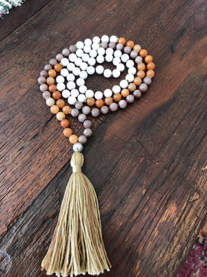 Agate Stone Necklace with Cotton Tassel