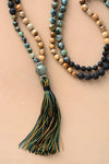 Natural Stone & Lava Beads Long Tassel Necklace  Knotted