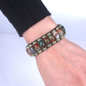 Real Stone - Onyx with Rhinestone Handmade Stone Bracelet